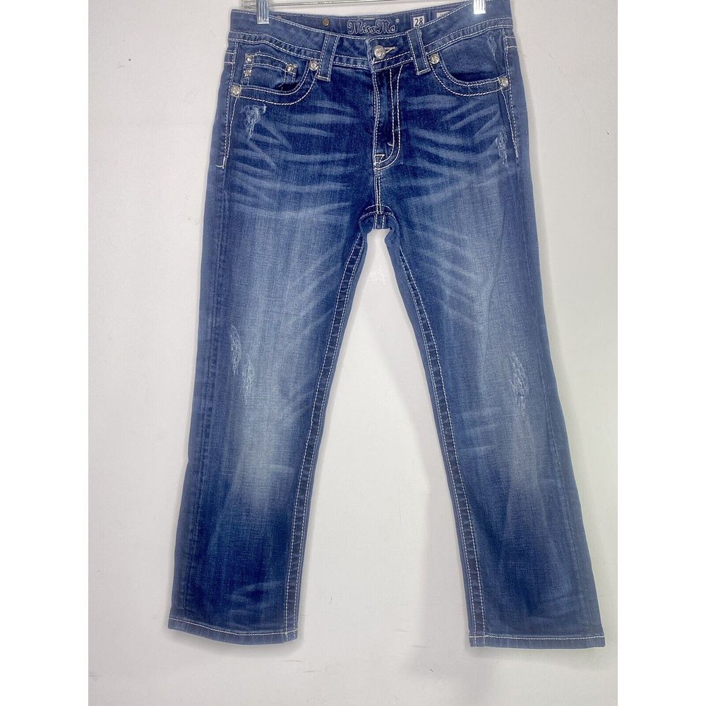 Miss Me Jeans Boyfriend Capri Sz 28 Factory Distressed Designer Pockets Taper E